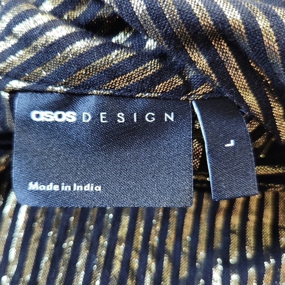 ASOS Design Gold and Black Tie Bow Neck Blouse sz L - Picture 3 of 7